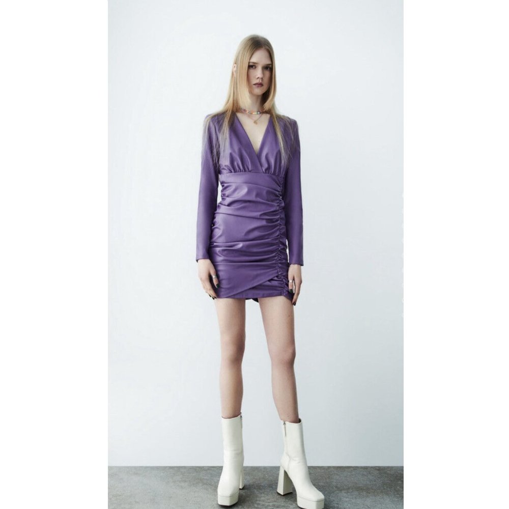 Zara Faux Leather Dress Long Sleeves in Purple - Picture 15 of 16